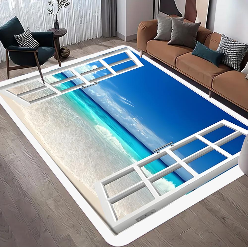 3D Printing Palm Tree Sea Beach Carpet Living Room Sofa Table Rug Bedroom Bedside Rug Dining Carpets Rug for Bathroom Decoration