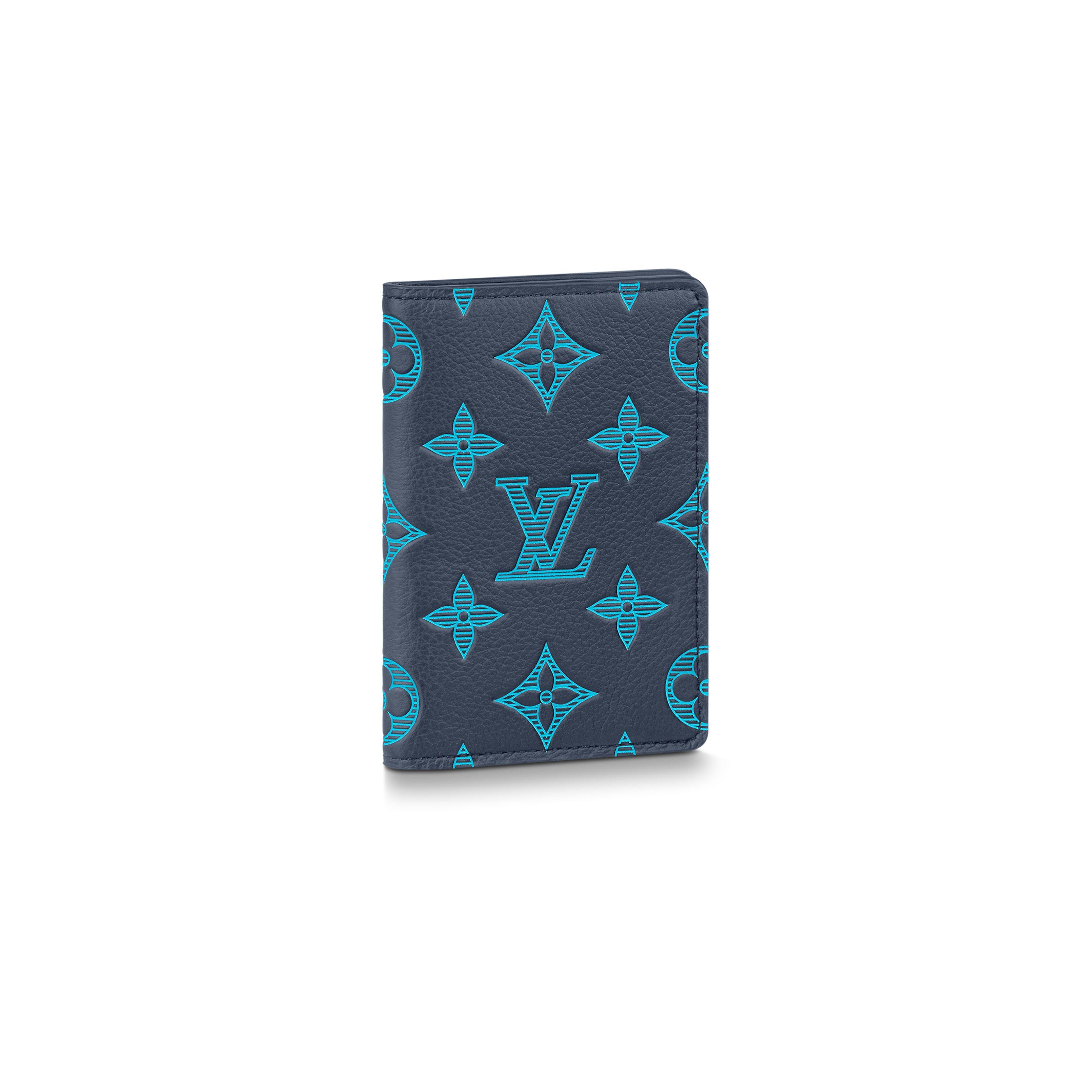 

Louis Vuitton Pocket Organizer Brand Embossed Flip Closure Leather Card Holder Men Wallets Deep-Blue M82324 Basic Set (Bag+Dust Bag)