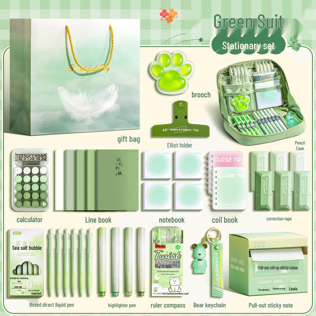 Green Back-to-School Stationery Gift Set for First Graders - Ideal Birthday Present for Girls