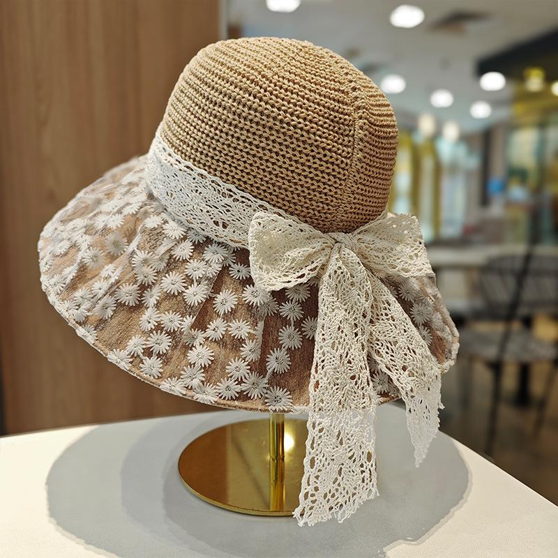 Straw Bow Fisherman's Hat Children Spring and Summer Big Brim Face Covering Sun Protection Hat Seaside Vacation Beach Hat