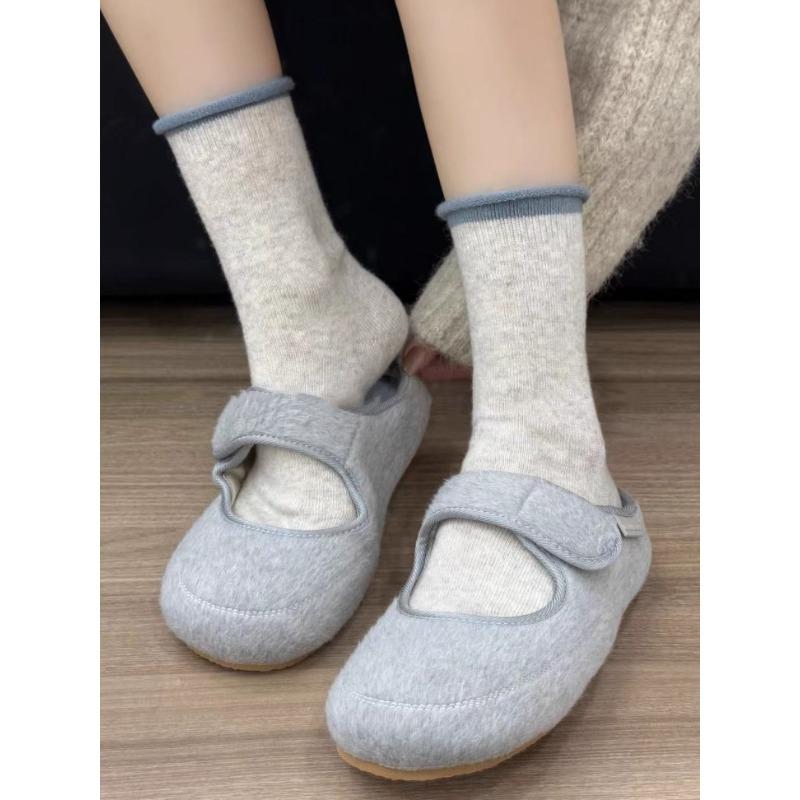 Grey Socks, Women's Autumn and Winter Pure Cotton Mid-calf Socks, Thickened Warm Wool Long Socks, Rolled-up Pile Socks, Winter