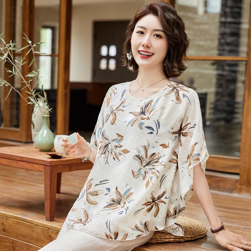 Pasite Women s Plus Size Printed Chiffon T-shirt 4XL