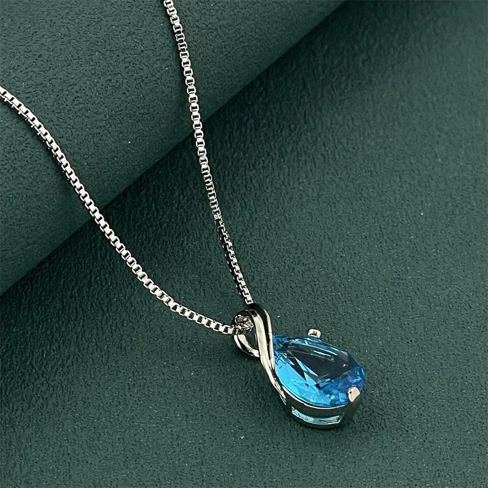 Multi-Color Gemstone Zircon Pendant Necklace, Women Couple Simple Luxury Wedding Birthday Jewelry Gift