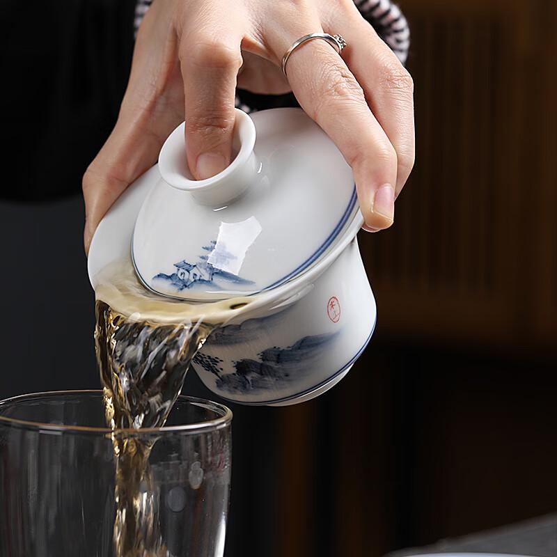 MULTIPOTENT Hand-Painted Landscape Thin Porcelain Sancai Lid Bowl