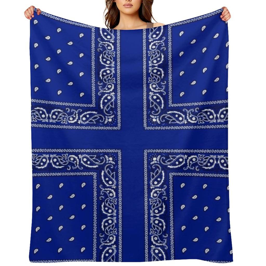 Blue Bandana Throw Blanket Multi-Purpose Softest Picnic Soft Blankets