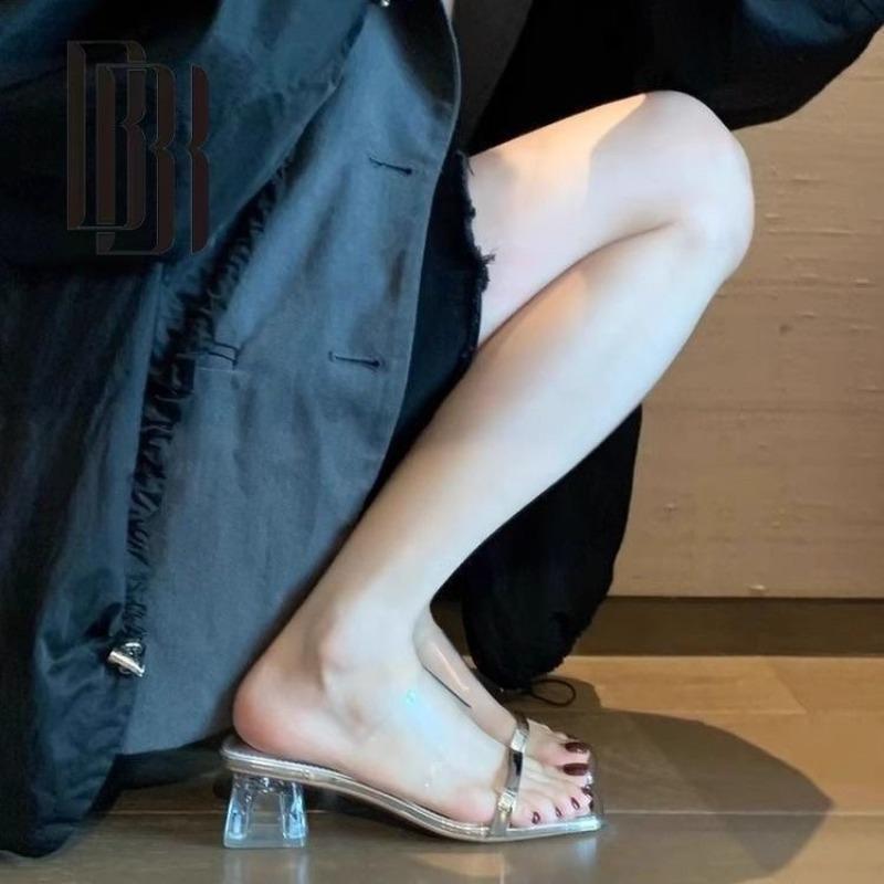 Crystal thick-heeled slippers women wear new fairy temperament sandals in summer