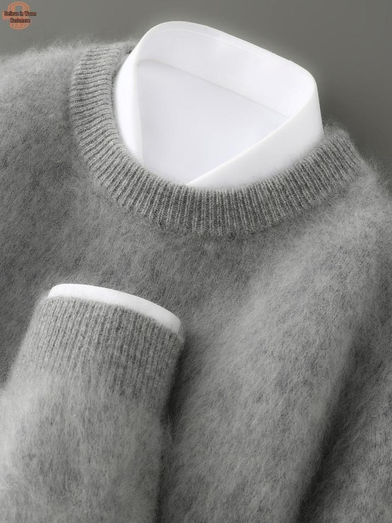 Herren Plüsch Pullover mit Rundhalsausschnitt, locker geschnitten, aus 100% reiner Wolle für Herbst/Winter
