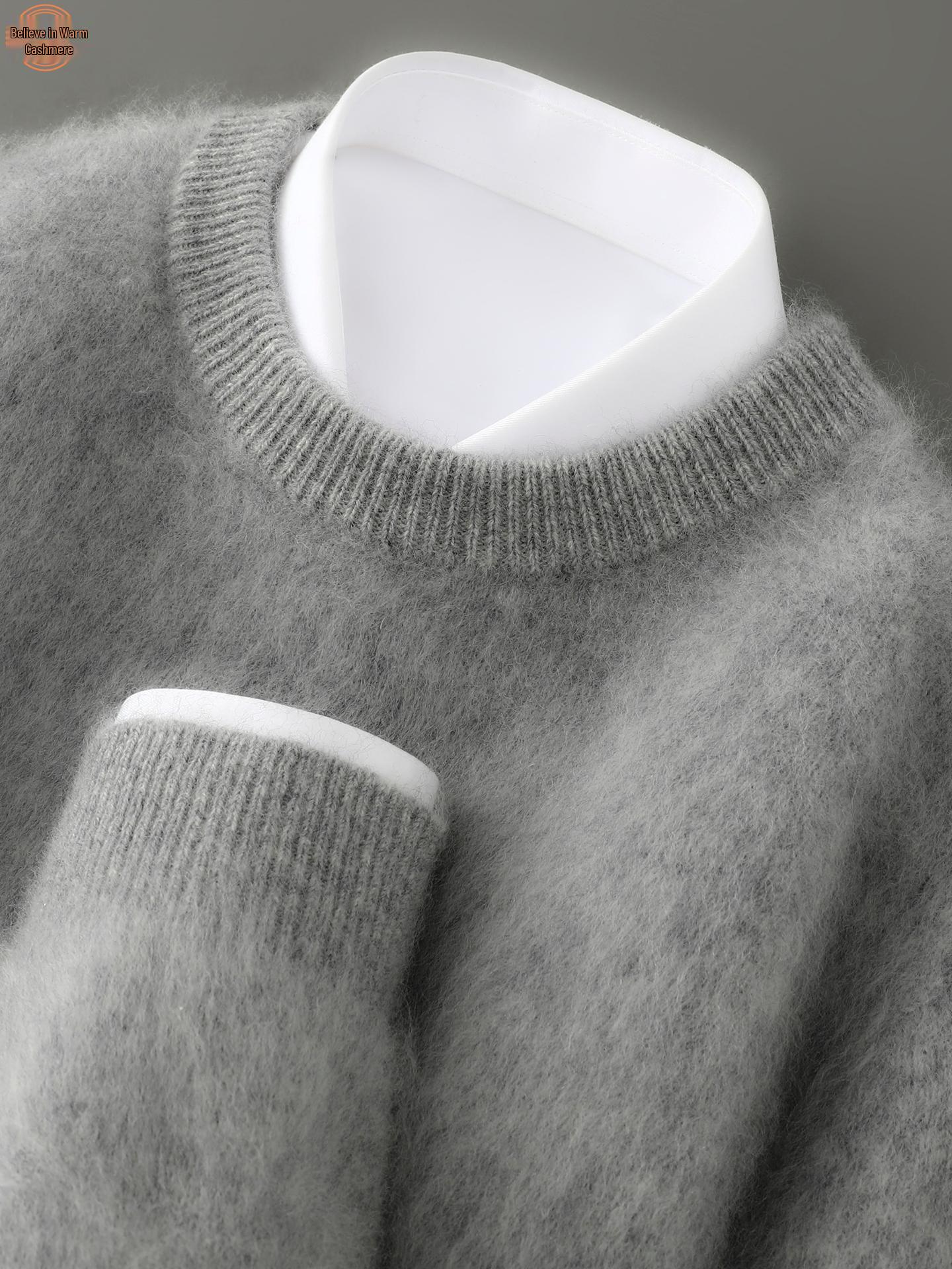 Men s 100% Pure Wool Plush Crew Neck Loose Pullover for Autumn/Winter M