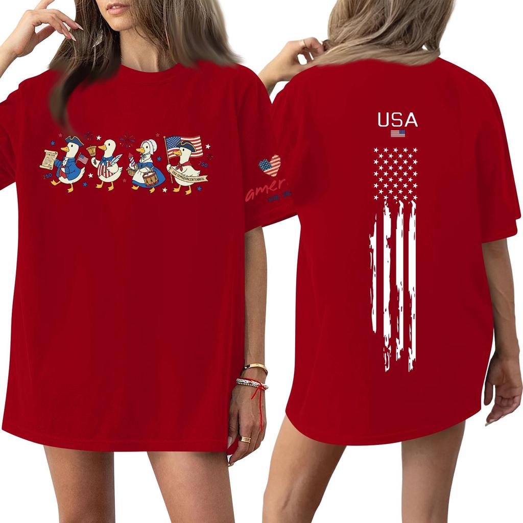 Women's Casual Fashion Round Neck Casual Print Short Sleeve T-Shirt Top