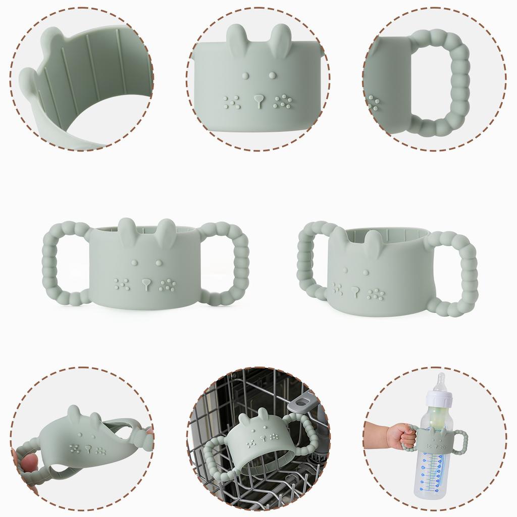 1 Stück Silikon-Babyflaschengriffe, Niedlicher Kaninchen-Schmaler Strohhalm-Flaschenhalter, Leicht zu Greifender Babyflaschenhalter