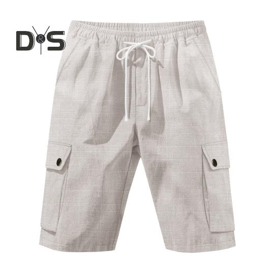 

Мужские шорты однотонные широкие шорты-карго с карманами, эластичный пояс, затягивающийся шнурок, пляжные шорты для путешествий и отдыха M светло-серый