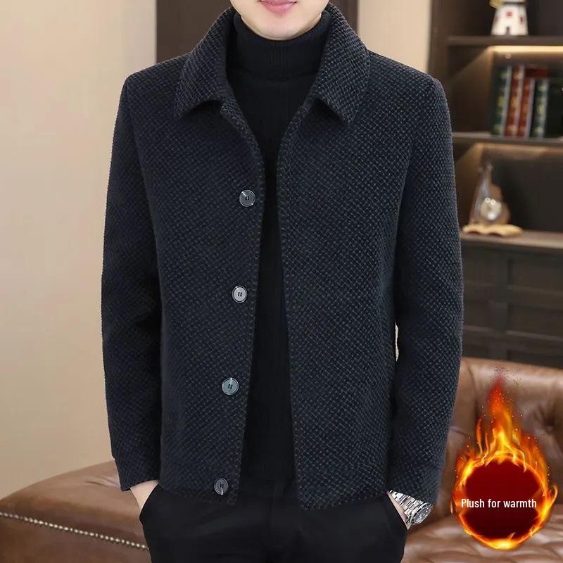 Men's Trendy Golden Sable Velvet Woolen Jacket - High-End Casual Autumn/Winter Short Coat