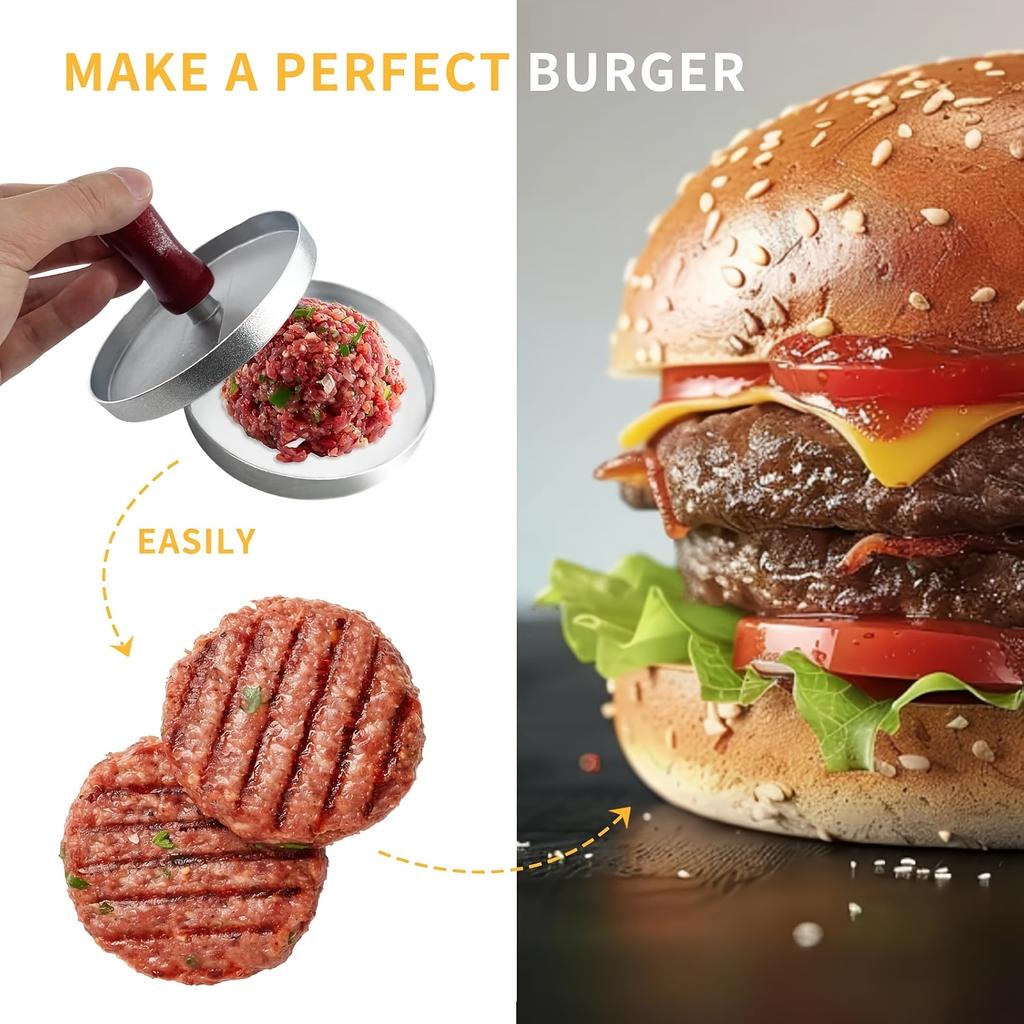 Burger Press Non-Stick Hamburger Patty Maker med vokspapir Aluminium Burger Maker for kjøkken BBQ Grill