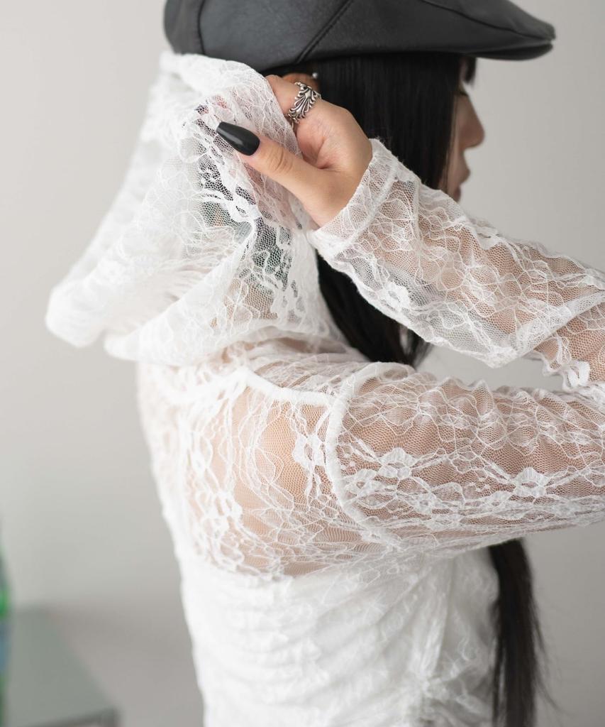 WEGO Lace Girly Size White Women's Double-Zip Hoodie, Top, F,