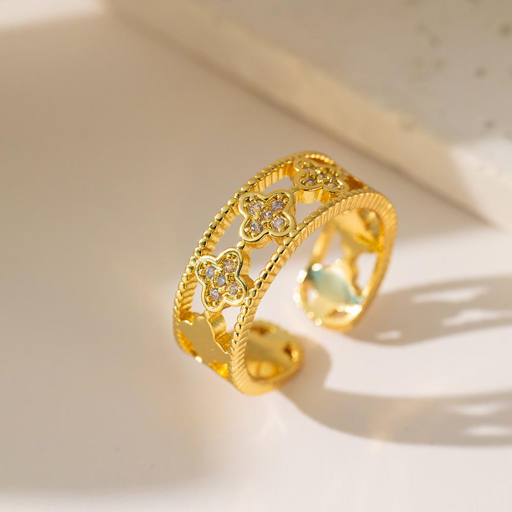 Micro-Inlaid Zircon Fashion Open Ring - Adjustable Luxury Index Finger Jewelry for Women