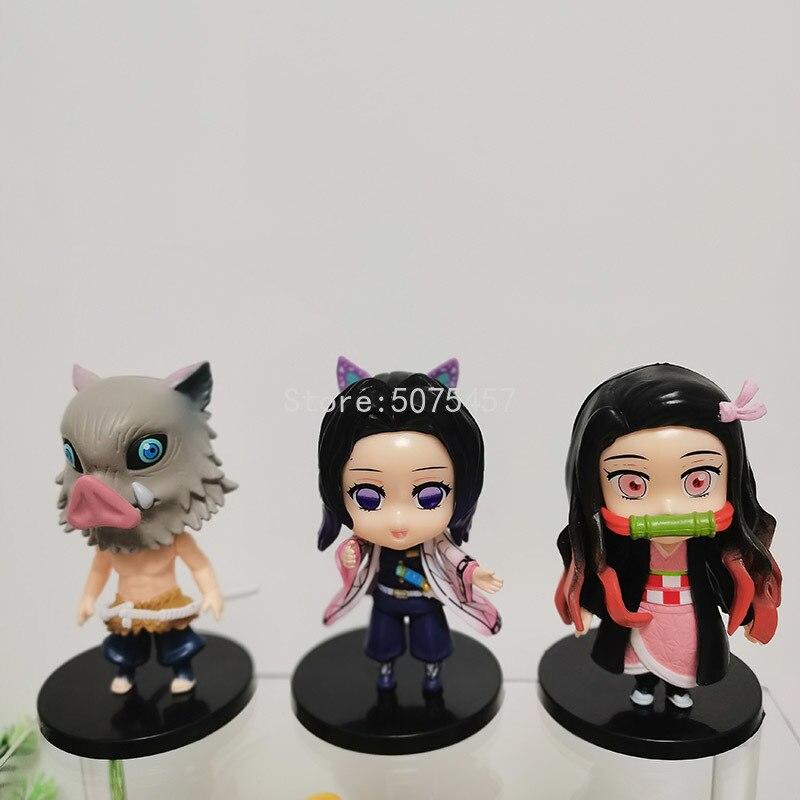6pcs /Set Kimetsu No Yaiba Anime Figure Kamado Tanjirou Agatsuma Zenitsu Action Figure Demon Slayer Kamado Nezuko Figurine Model