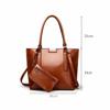 2 Pcs Set Women Casual Tote High Quality Oil Wax Soft Leather Elegant Offcie Handbag and Purses Retro Black Luxury Bag 2022 New