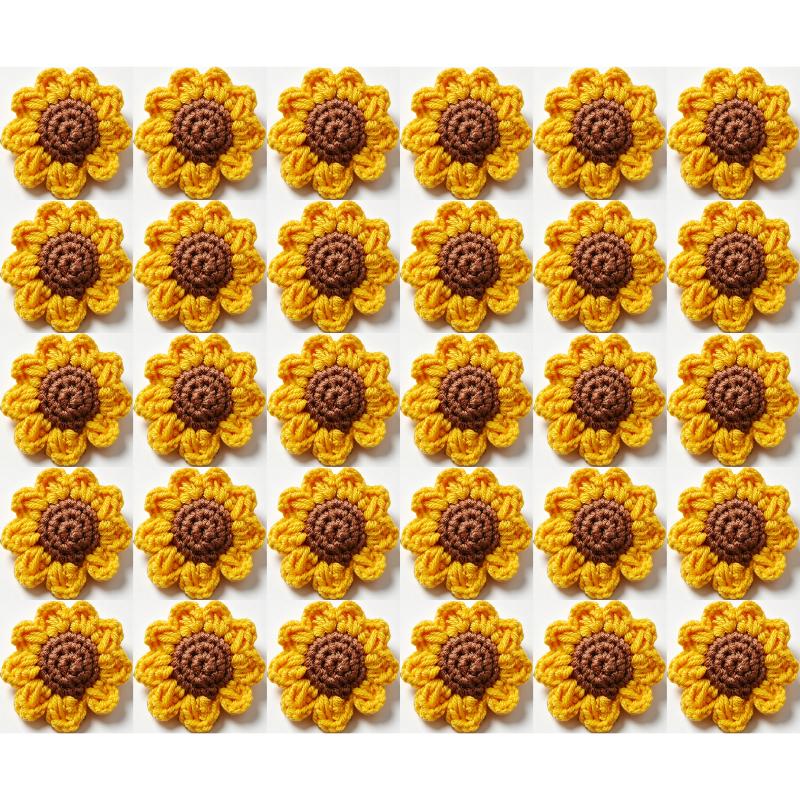 

30pcs Flower Knitt Crochet Sunflower Flower Knitted Quilt Applique Patch Craft Ornament Quilts Women’s Bag Clothing Daily Crafts