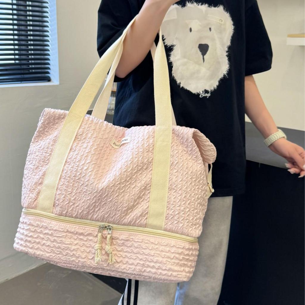 Pleated Model with Shoe Compartment Dry and Wet Separation Fitness Yoga Bag Outdoor Picnic Ingredients Storage Cotton Clothes Hand Luggage Bag