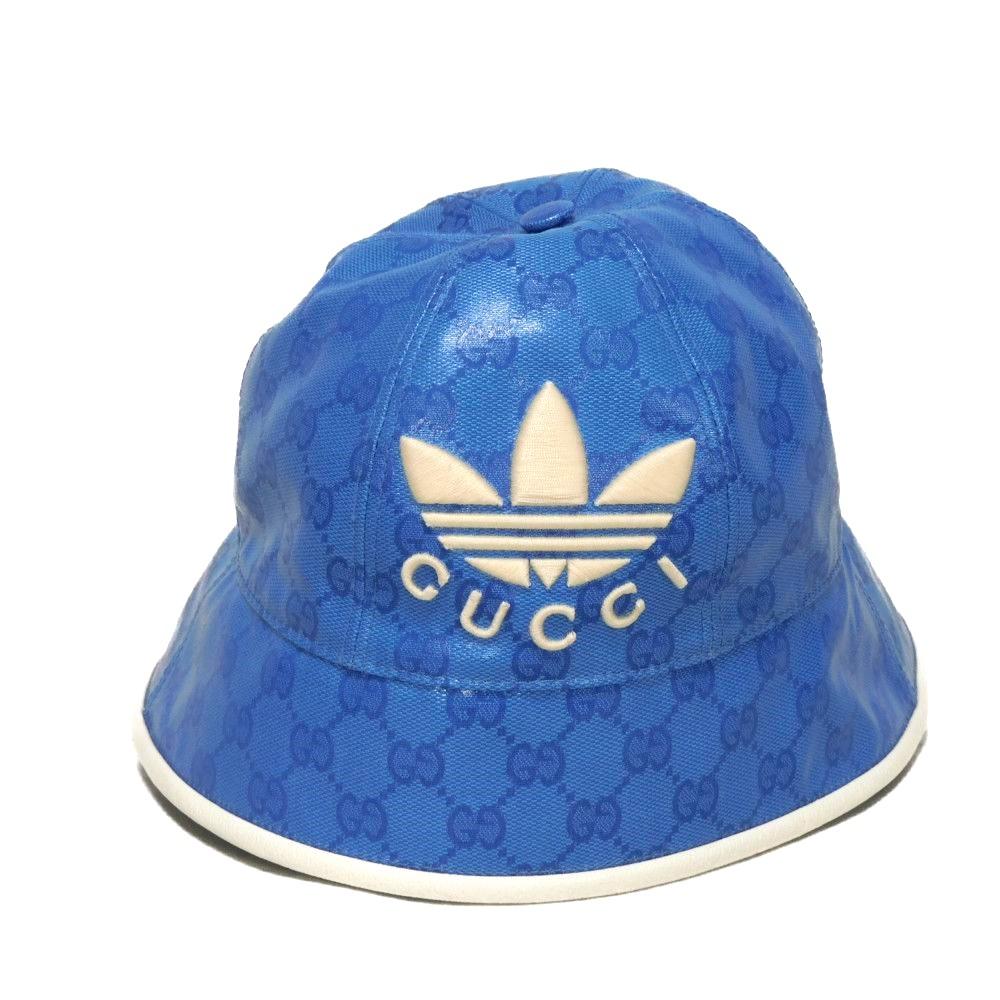 Used Adidas GG Crystal Bucket Hat 9539 724628 3HANY 4377 7919 Double G Trefoil Logo M 22.4" Blue Unisex from Japan