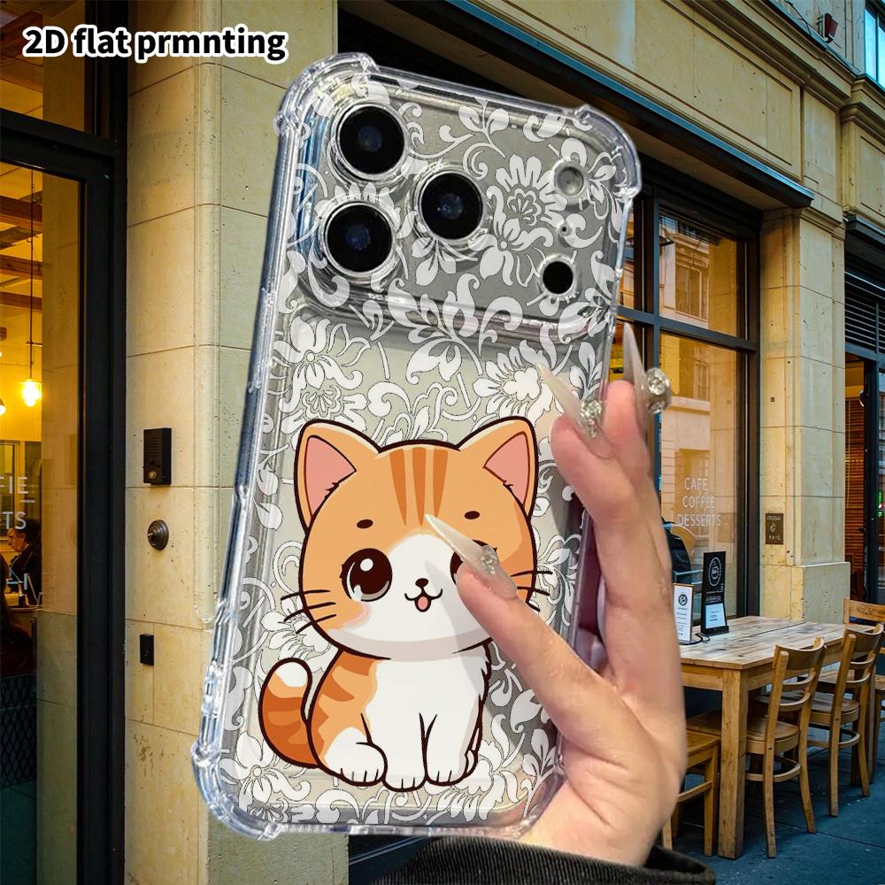 Phone Case: 2D flat suitable for iPhone 18 17 16 15 14 13 Pro, transparent corner protection case, orange little kitten, Christmas and Halloween gift