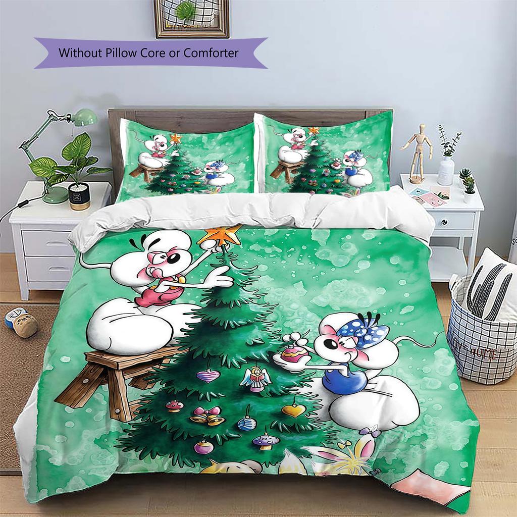 Diddl the Jumping Mouse3 Pattern Bedding Quilt Set Home Decoration Gift (1 * Duvet Cover + 2 * Pillowcase Without Core)
