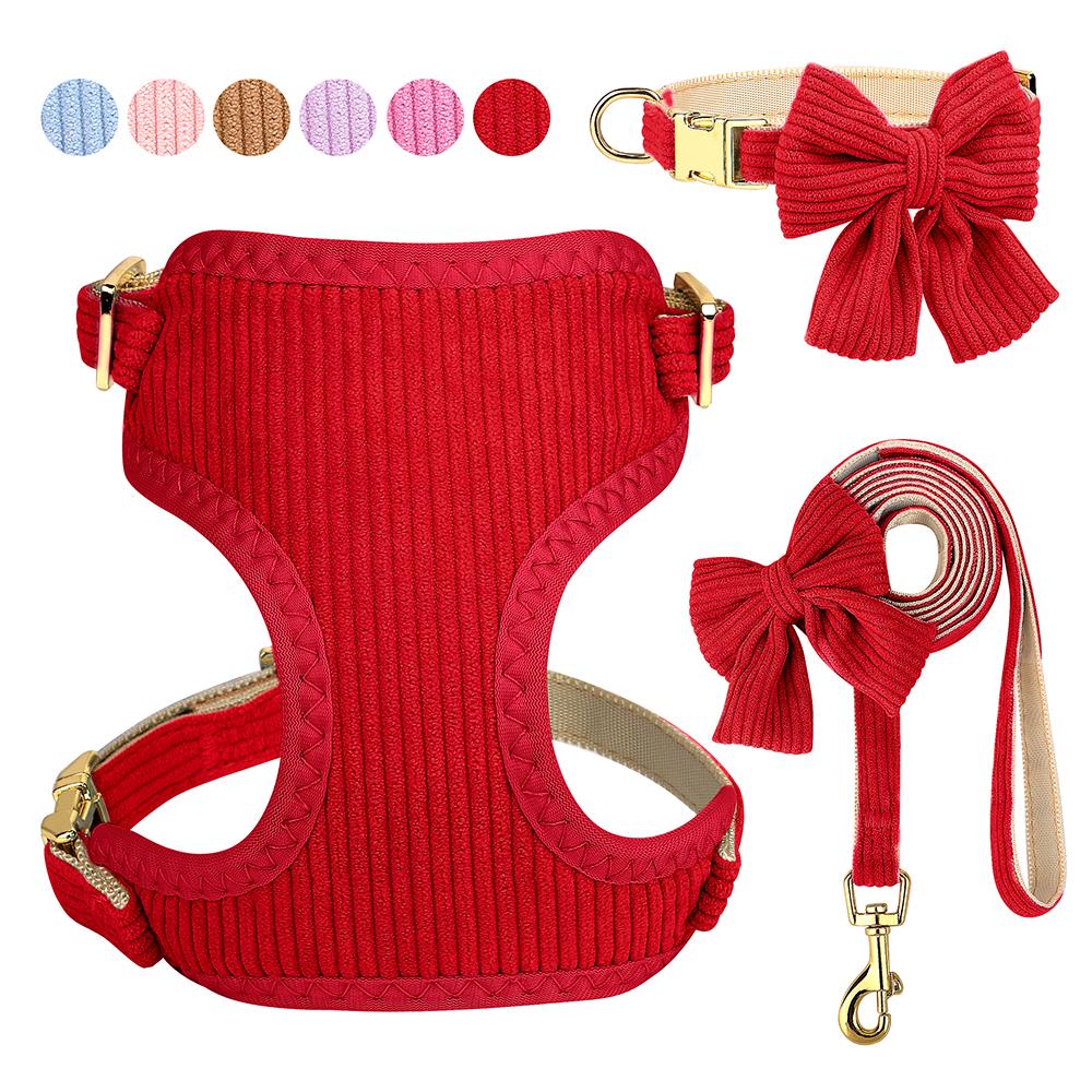 

6 Color Dog Collar Harness and Leash 3pcs/Set Cute Bowknot Dogs Buckle Collars Pet Vest Harness Lead Leash Small Medium Dogs S фиолетовый