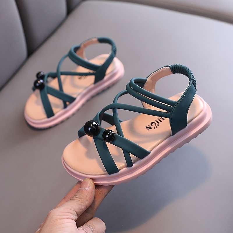 Girls Sandals 2025 Summer New Fashion Soft Sole Little Princess Shoes Small Ball Baby Shoes Medium and Large Children's Beach Shoes