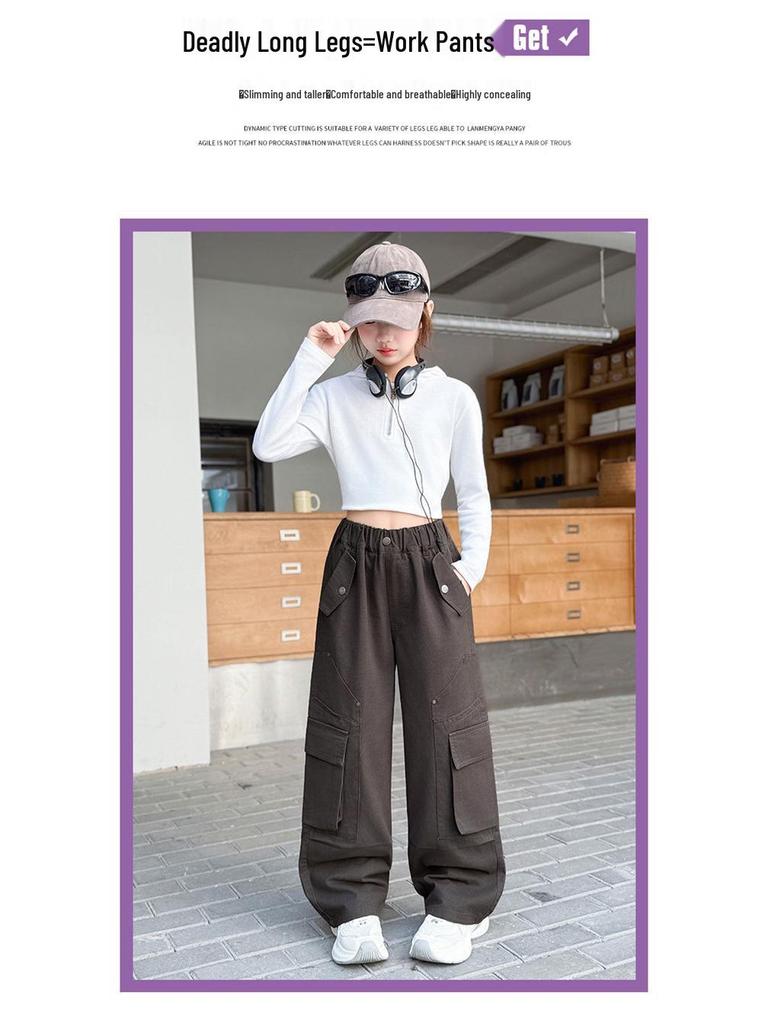 Girls' Wide-Leg Cargo Pants - Cool Street Style for Autumn 2025