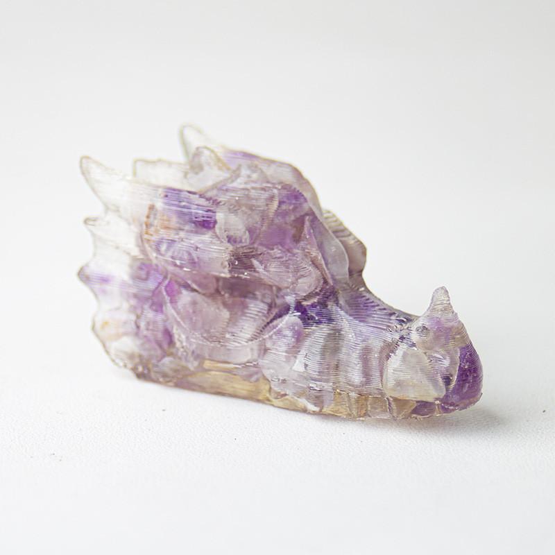 Resin Crystal Dragon Head Figurine With Natural Waterstone For Home Office Decor