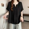 Women Casual V Neck Short Sleeve Loose Fit Solid Color Blouse