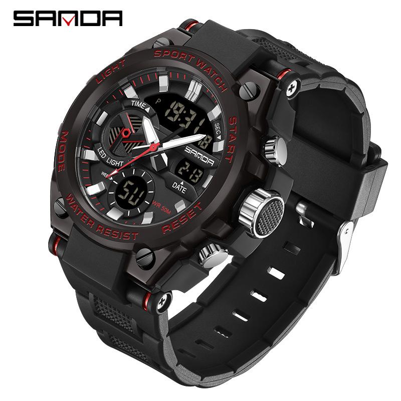 Sanda Skull Design Dual Display Waterproof Luminous Men's Student Multifunctional Watch