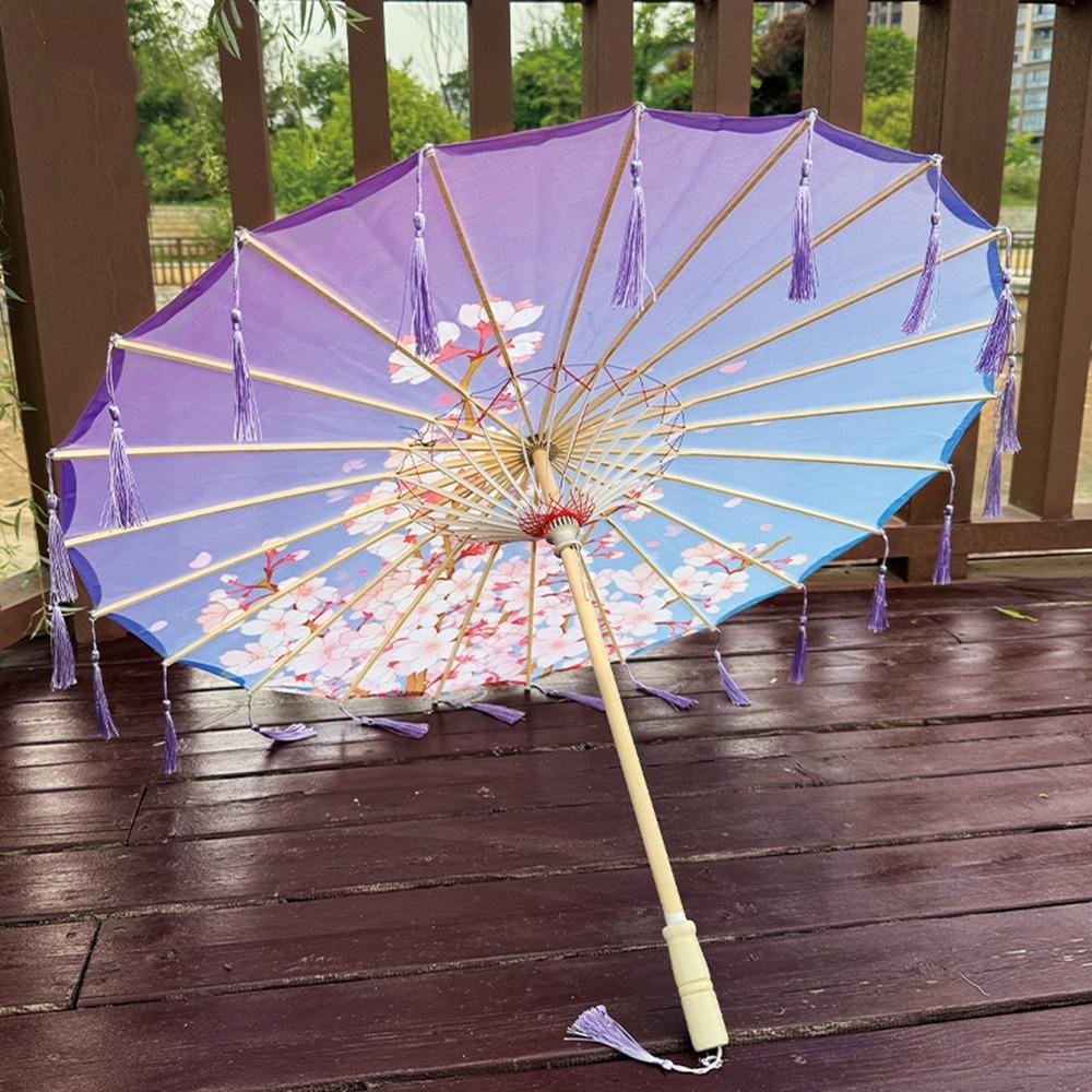 70cm Silk Fabric Tassel Umbrella Chinese Style Ancient Dance Umbrella Hanfu Photography Prop