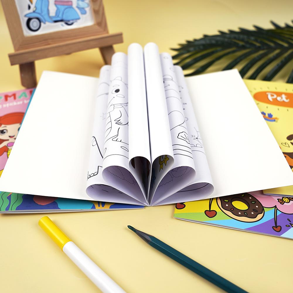Coloring Sticker Book, Children's Cartoon Graffiti Drawing Enlightenment Book, Fun Holiday Coloring Book