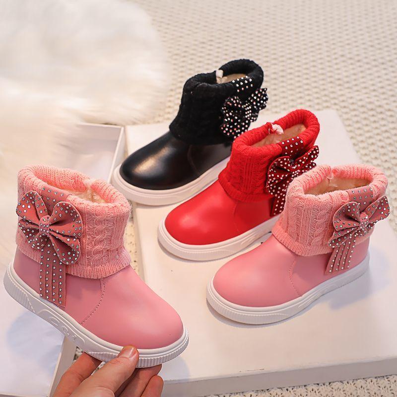 Modische Prinzessin Fleece Schneestiefel für Mädchen, Winter Kinder Süße Baumwollstiefel