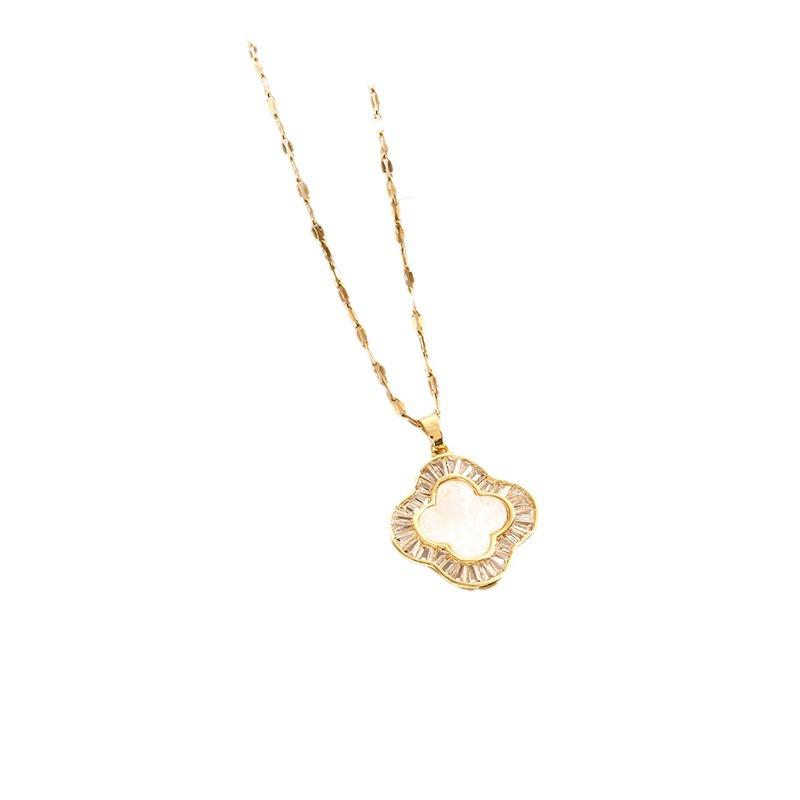 Titanium Steel Lucky Four-Leaf Clover Zirconia Mother-Of-Pearl Necklace New Tide Simple Temperament Necklace Net Red Women's Necklace