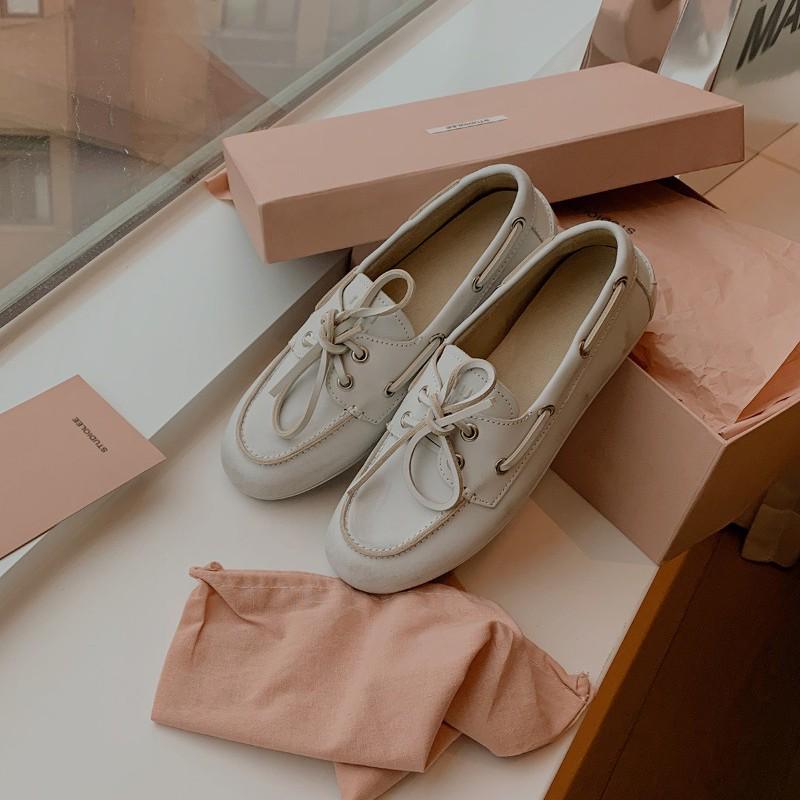 British Style Sheepskin Leather Lace-Up Women’s Loafers - Soft Sole Slip-On Flat Shoes for Autumn