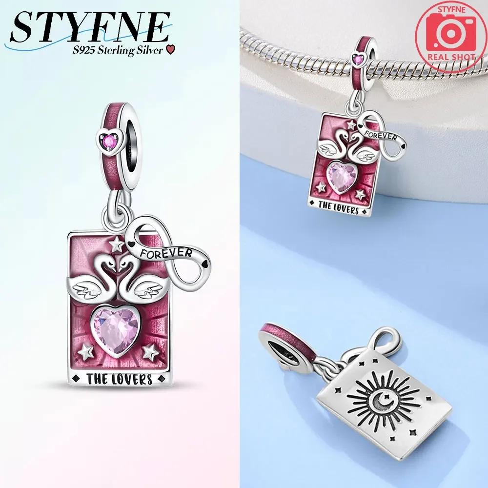 Originalcopper Purple Moon Pink Sun Pendant Tarot Card Star Charms Beads Fit Bracelet Women Fine Beautiful Gift Accessory