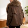 Women's White Duck Down Leather Coat with Fox Fur Collar and Lapel