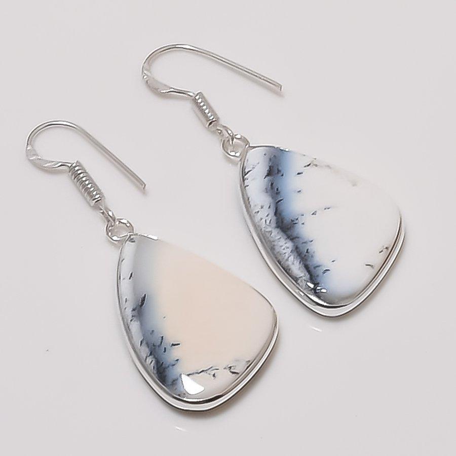 

Натуральний Дендритовий Опал Дорогоцінний Камінь 925 Срібло Ювелірна Сережка 1.77 AEE-11138