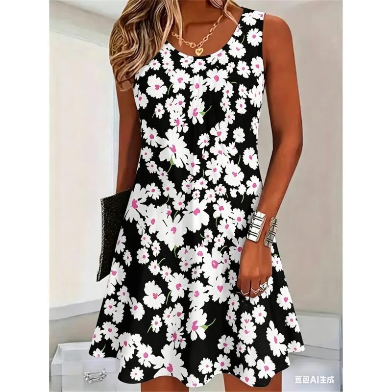 

Women Sleeveless Sundress Trendy Casual 3D Print Summer Daily Wear Fashion Female Clothing Tops S