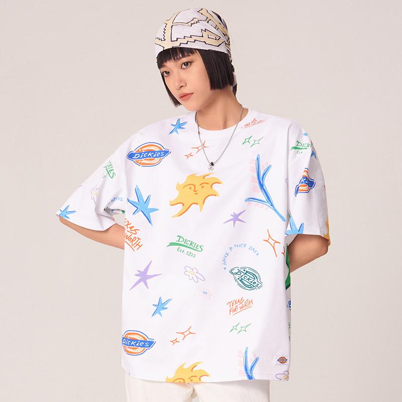 Dickies Style Unique Graffiti Design Heavy Cotton Short Sleeve T-Shirt Men Tops White DK011641F65