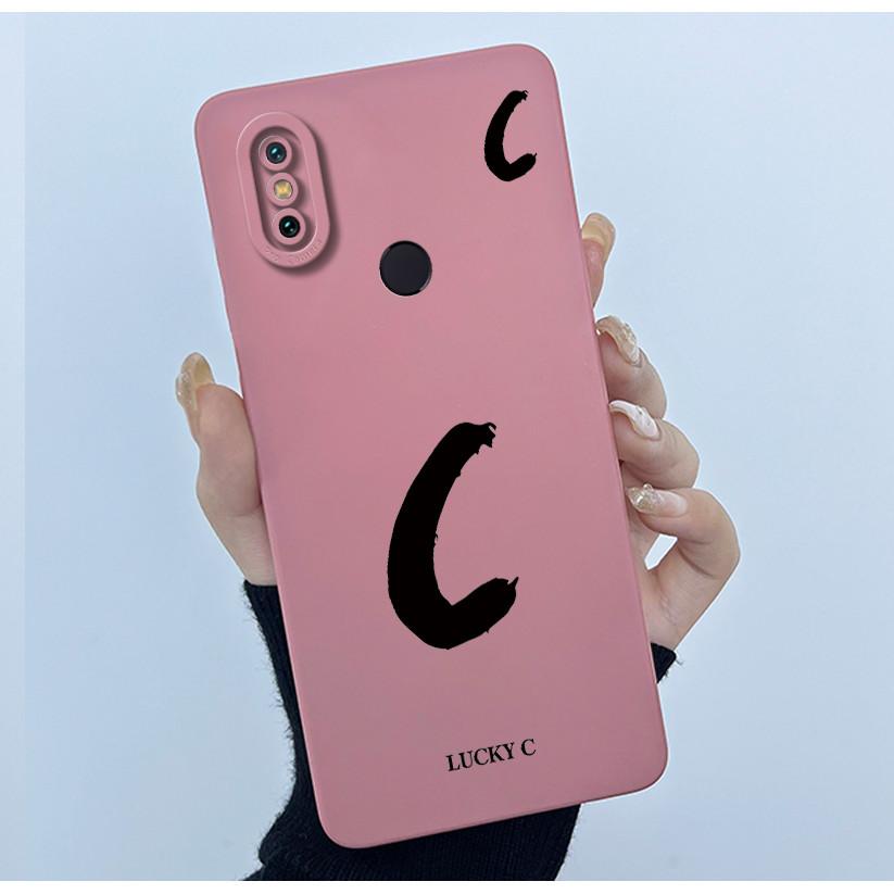 Lucky Initial Letter Phone Case For Xiaomi Mi A2 (Mi 6X) Casing Full Protect Camera Lens Shockproof TPU Soft Matte Cover Bumper