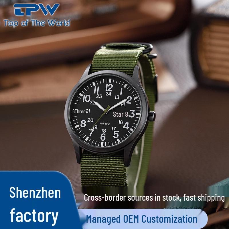 TPW 2024 Men's Luminous Nylon Quartz Watch with Date and Week Display
