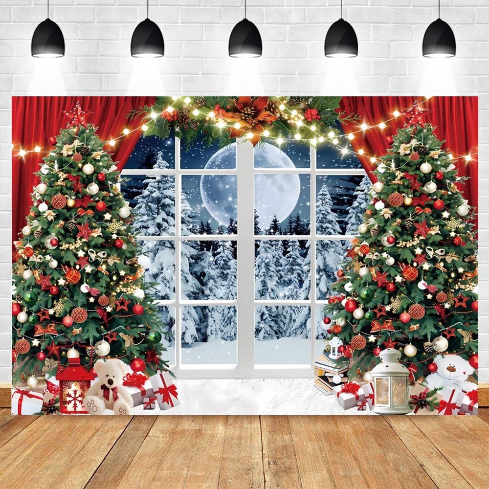 Christmas Photography Background Custom Christmas Tree Fireplace Poster Family Portrait Children Carnival Party Banner Decor
