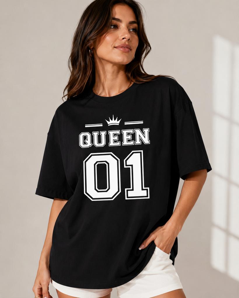 Letter Queen Printed Unisexs Casual Short Sleeve T-shirt with Vibrant Pattern Summer Unisex's Shirt Comfortable Top Daily Clothing