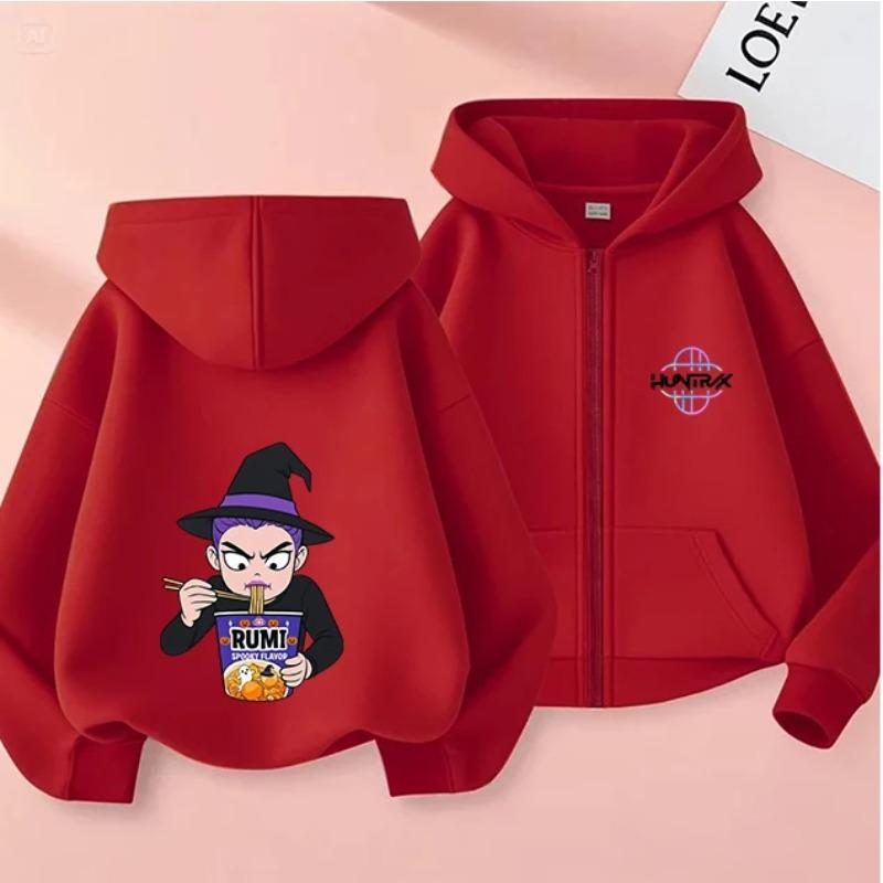 Christmas Gift Kids Zipper Hoodie Warm Fashion Interesting Creative Kpop Demon Hunters Cartoon Anime Comfortable Zipper Hoodies
