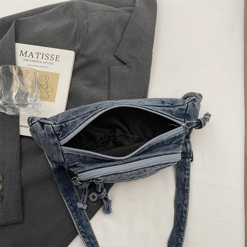 Vintage Denim Chest Bag Women Crossbody Bag Large Capacity Shoulder Bag