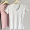 Summer cotton simple solid Women's t shirts korean v-neck Short-sleeve T-shirt casual slim Elastic pink y2k Tops women clothing