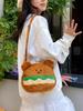 Soft Velvet Hamburger Bear Crossbody Bag With Embroidery For Daily Use